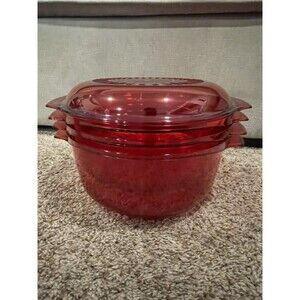 Vintage Tupperware Sheerly Elegant Ruby Red Acrylic Bowl Set & Tumbler